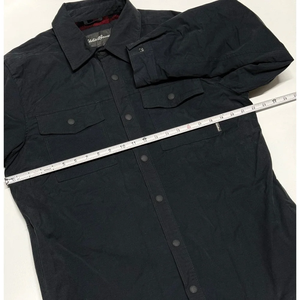 Eddie Bauer Mens Navy Blue Flannel Lined Shirt Jacket Snap Front Medium